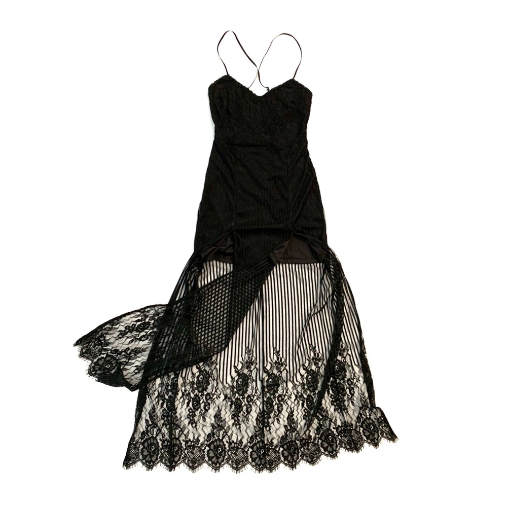 Black Lace Double High Slit Bodycon Maxi Dress - Picture 6 of 14
